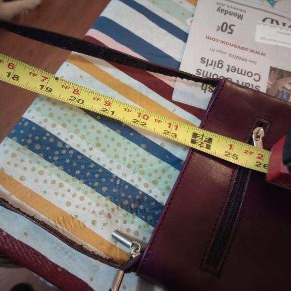 VERA Pelle Italian Leather Handbag Crossbody Burgundy Adjustable Strap - Picture 10 of 11